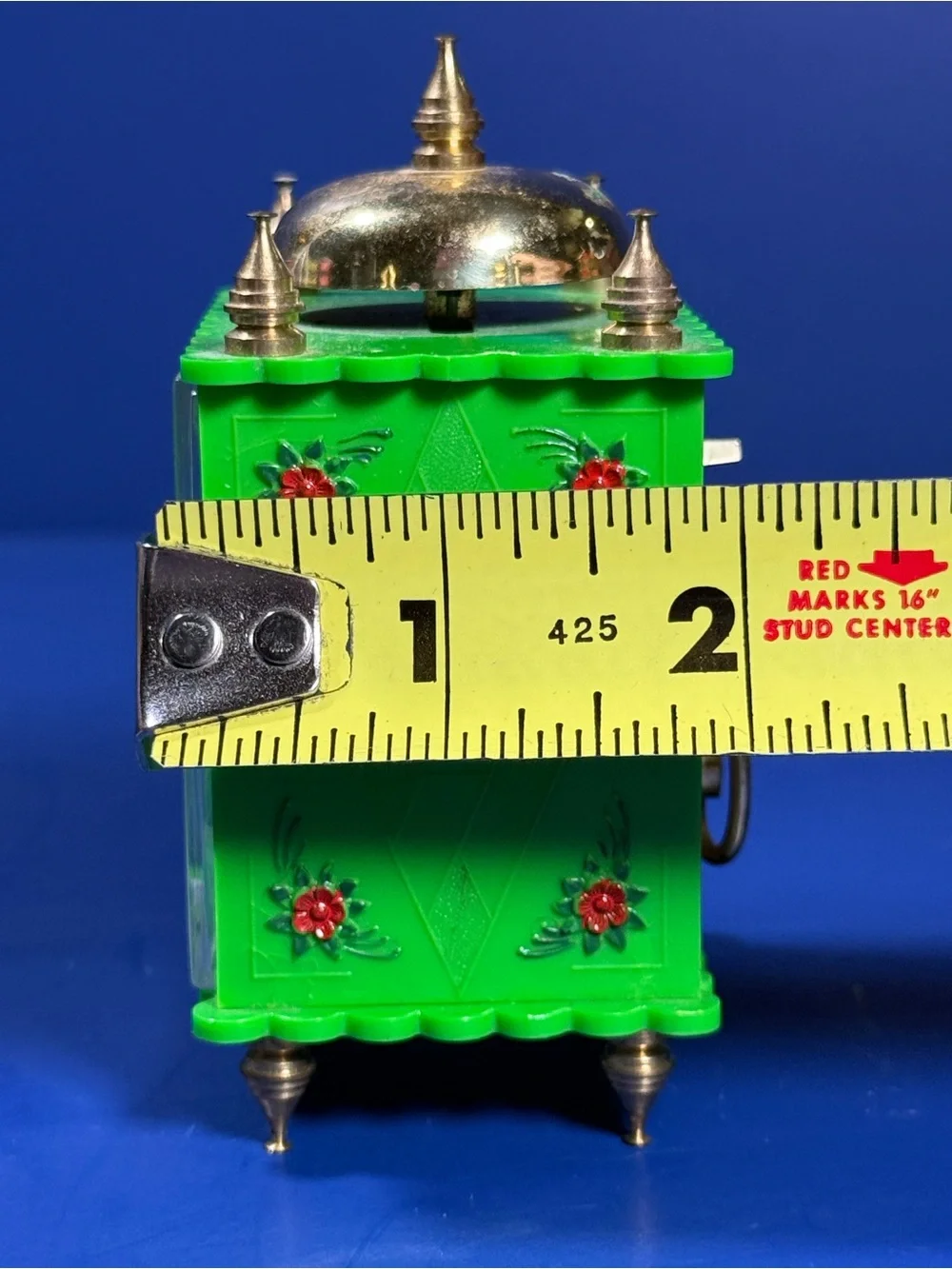 Vintage Elgin Alarm Clock – West Germany – Works – Mini 4” - Green w Gold Accent
